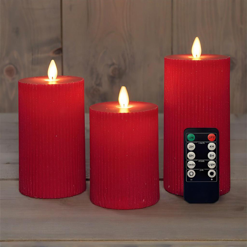 Set 3 Lilin Pilar Tanpa Api Merah dengan Remote