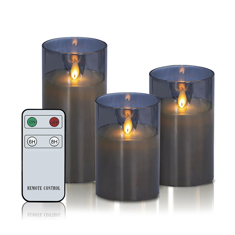 3 Pak Lilin Kaca Tanpa Api Abu-abu dengan Remote