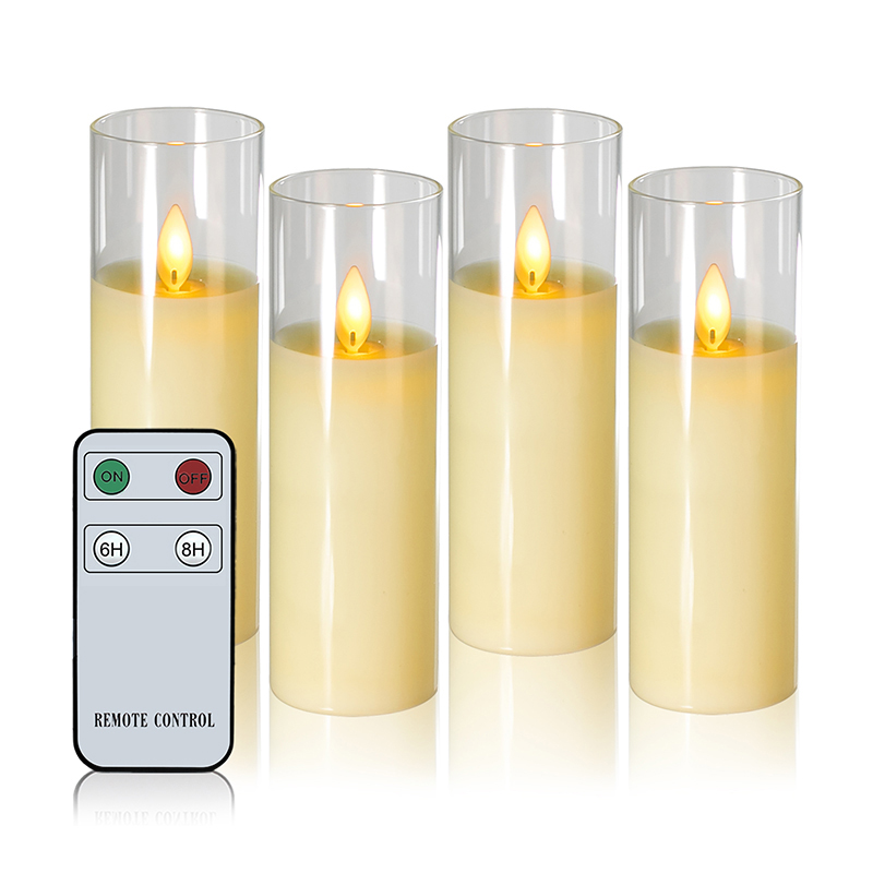 Set 4 Lilin Kaca Bertenaga Baterai Gading Ramping