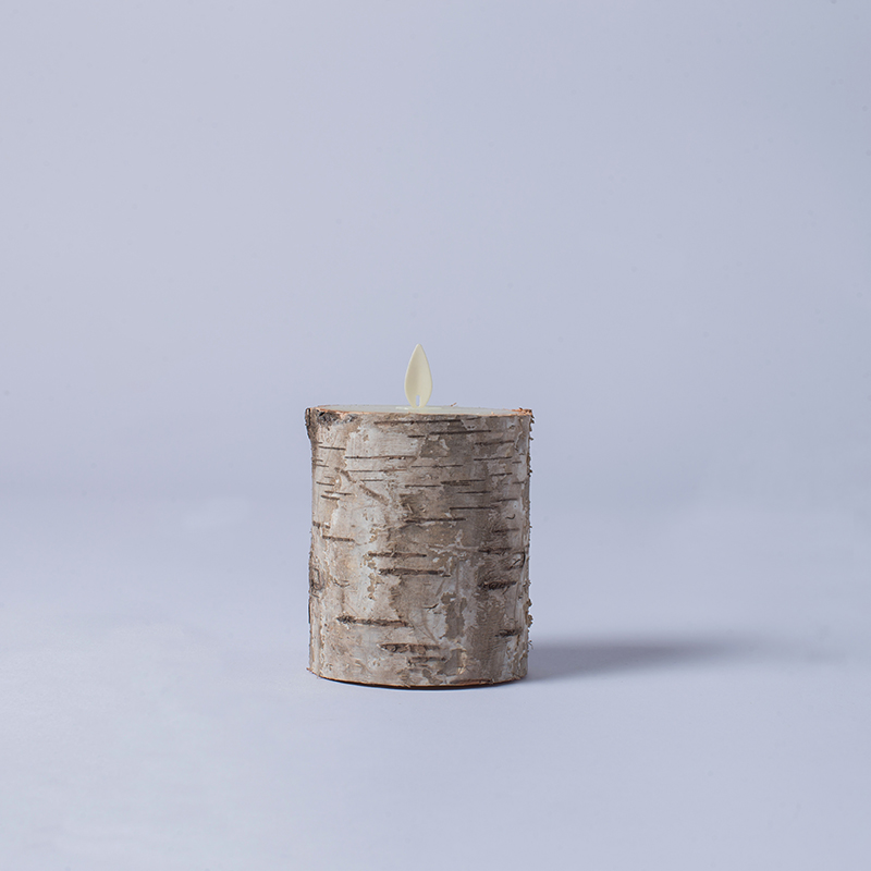 Set 3 Lilin Pilar yang Dioperasikan dengan Baterai Kulit Kayu Birch
