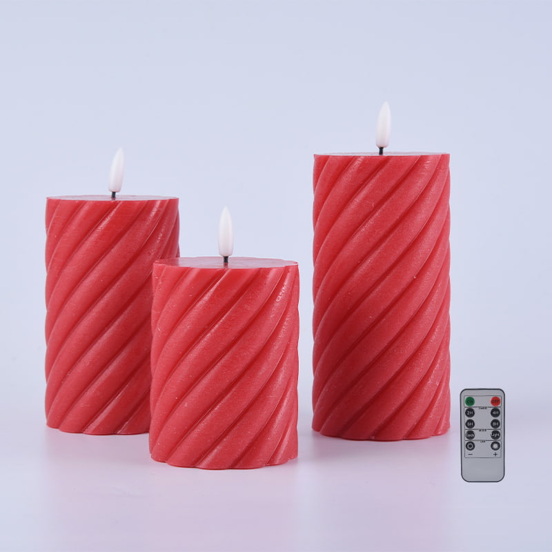 3 Pak Lilin Pilar Tanpa Api Spiral Merah