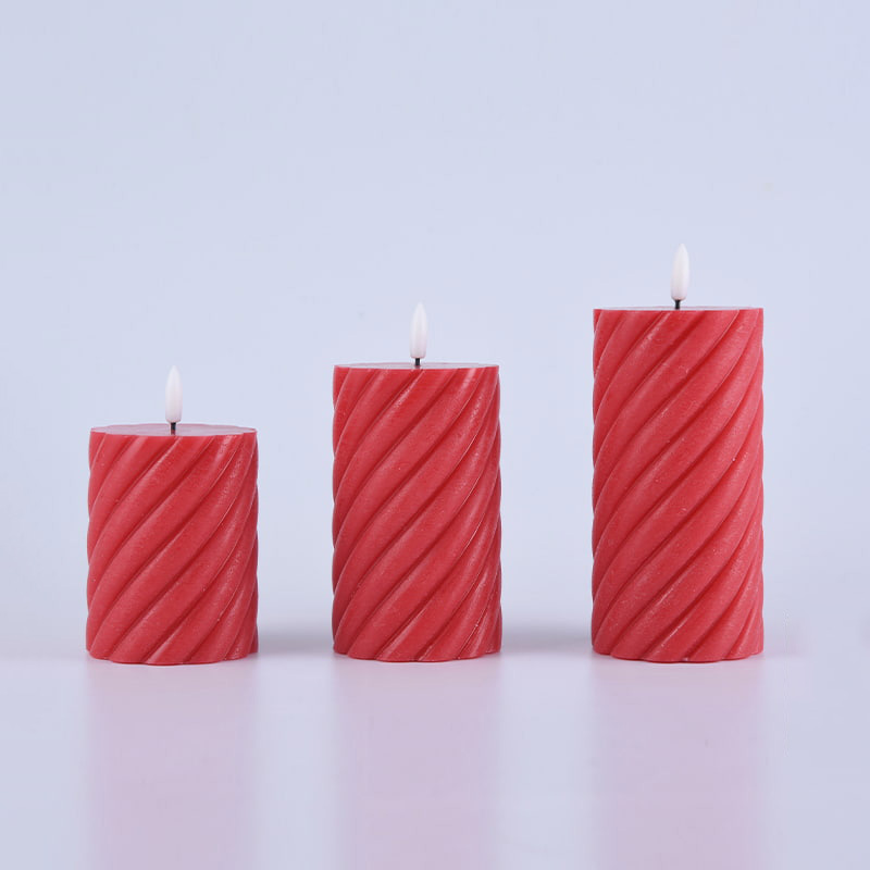 3 Pak Lilin Pilar Tanpa Api Spiral Merah