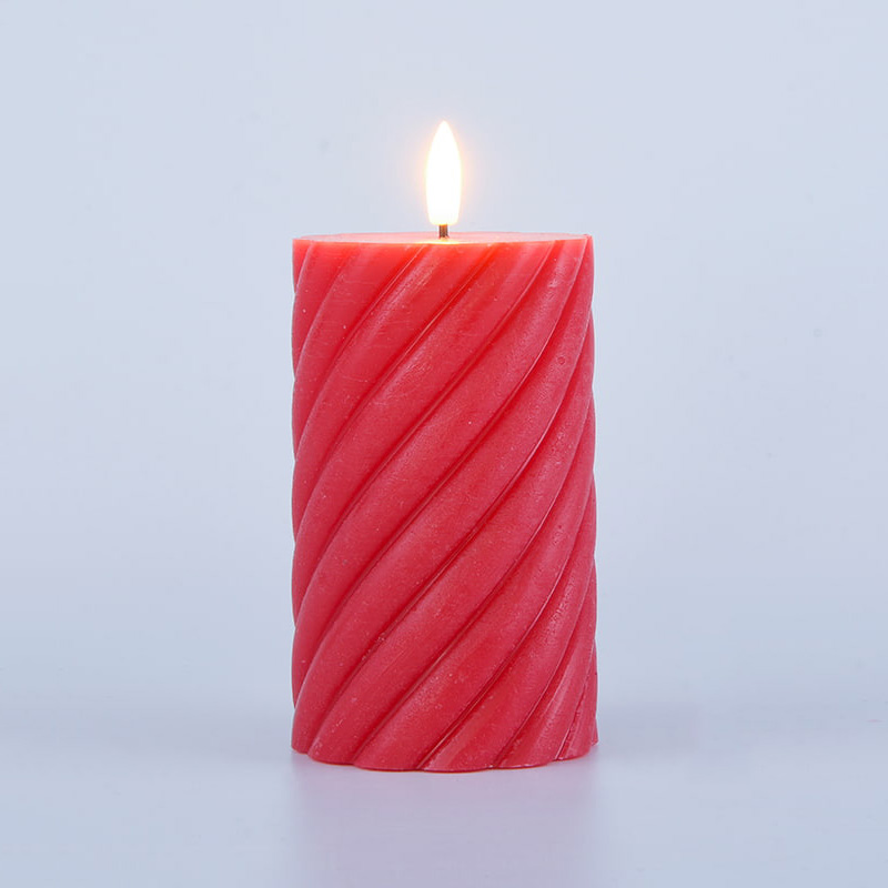 3 Pak Lilin Pilar Tanpa Api Spiral Merah
