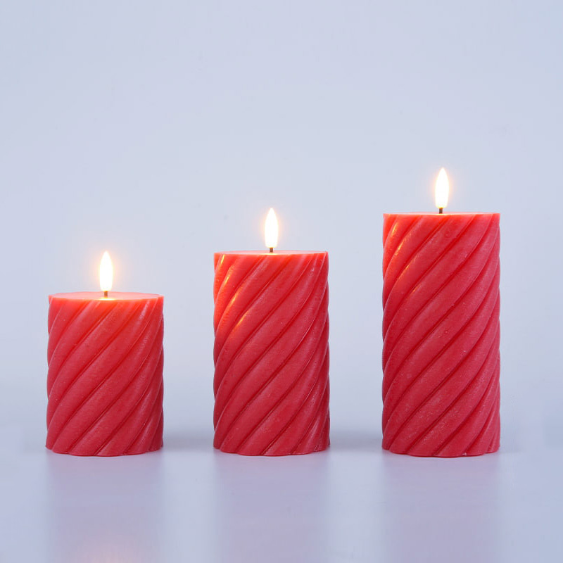 3 Pak Lilin Pilar Tanpa Api Spiral Merah